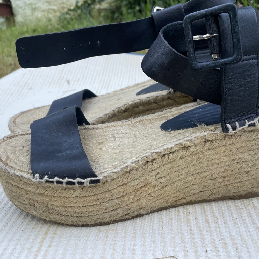 Vince Abby Black Leather Platform Espadrilles